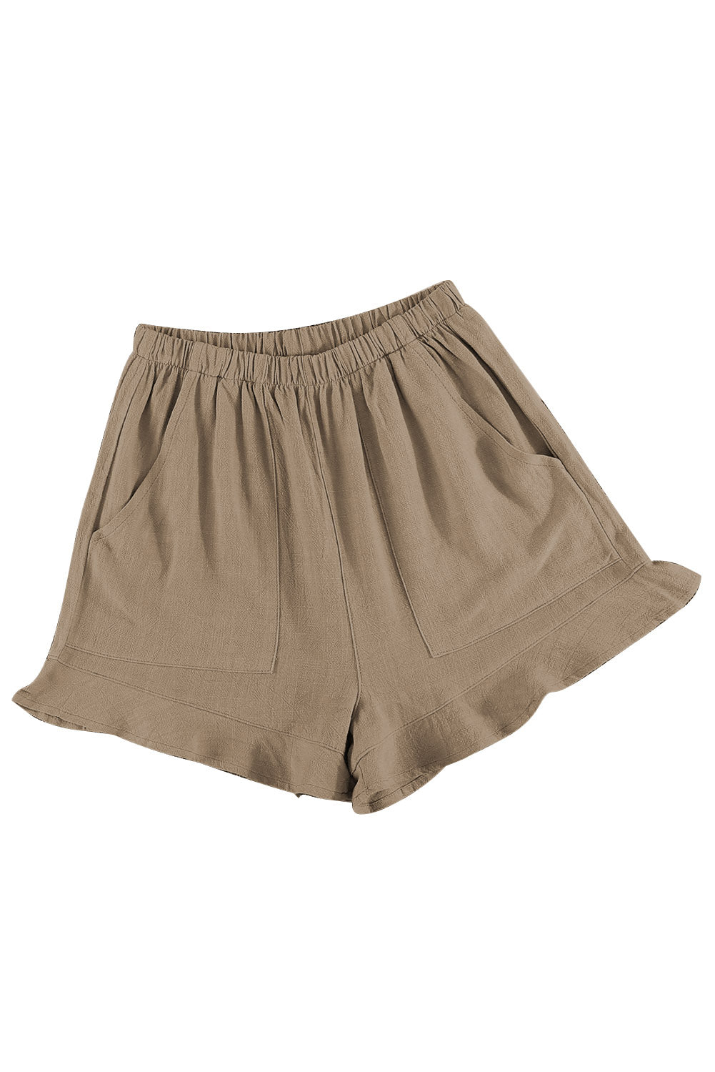 Khaki High Waist Pocketed Ruffle Shorts